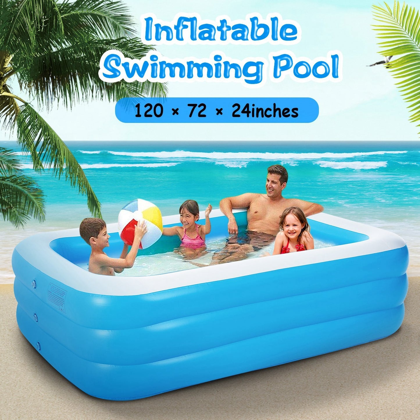 Inflatable Swimming Pool for Family, Inflatable Lounge Pool for Kids 120x72x24in
