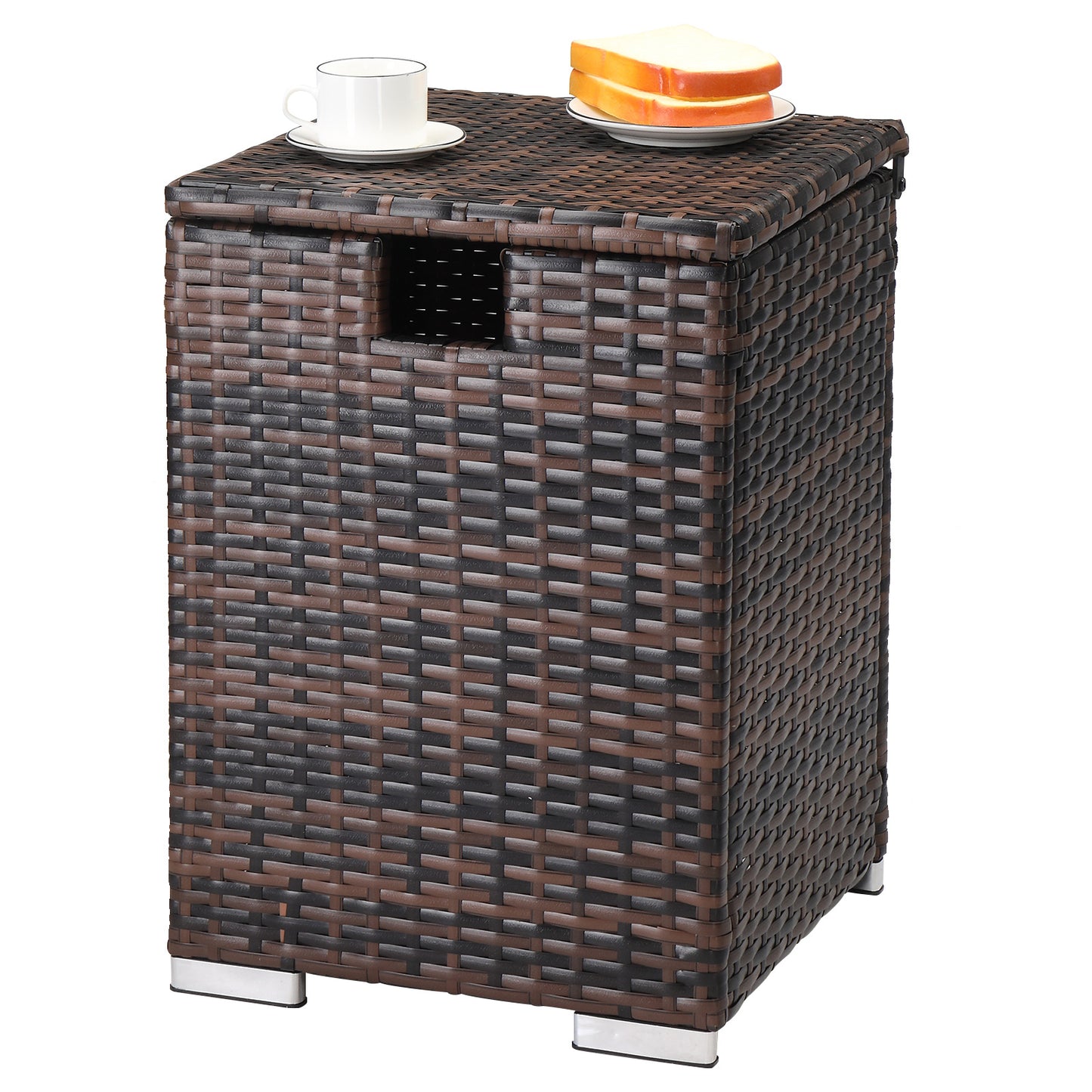 Gas Cylinder Storage, Brown Gradient, Braided Rattan Edging Table, 39.5x39.5x56.5cm