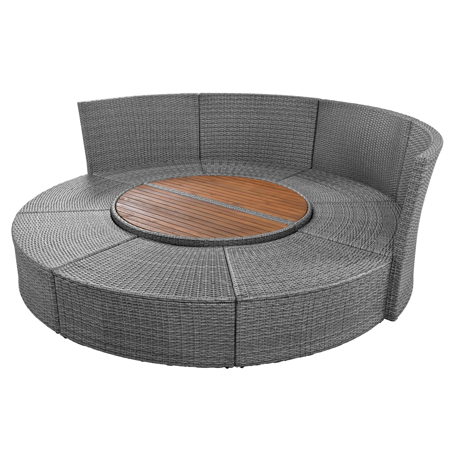 Patio 5-Piece Round Rattan Sectional All-Weather Sofa Set W/ Liftable Table