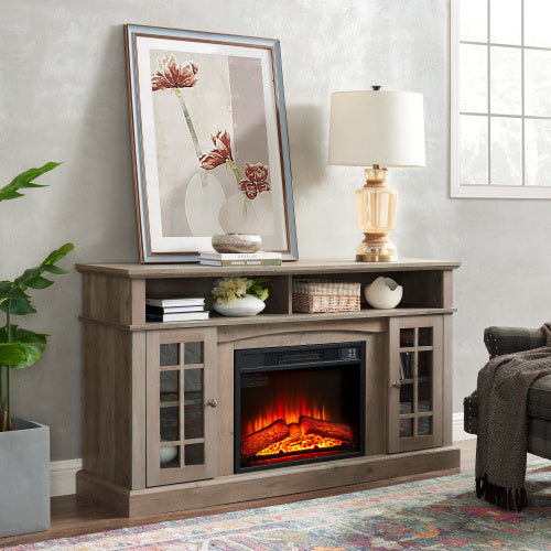 Classic TV Media Stand Modern Entertainment Console With 23 Fireplace Inset For TV Up To 65 With Open And Closed Storage Space, Gray Wash - Phoenix Fire Art Store