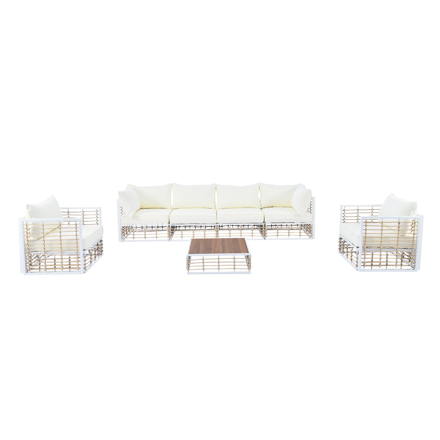 Modern Minimalist 7-Piece Metal Patio All-Weather Sectional Sofa Set - Phoenix Fire Art Store