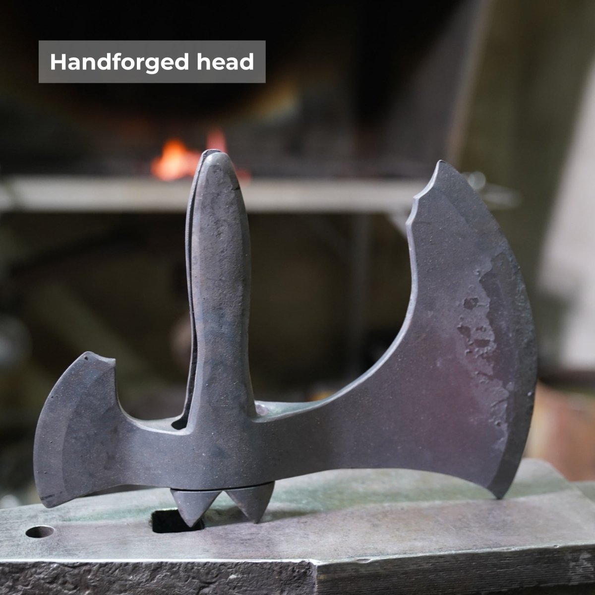 Hand-forged "Ragnarok Kratos axe" with carved handle and Glow-in-the-Dark Runes