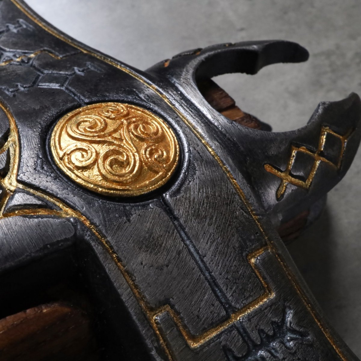 Handcrafted Leviathan axe with leather cover and glow in the dark runes