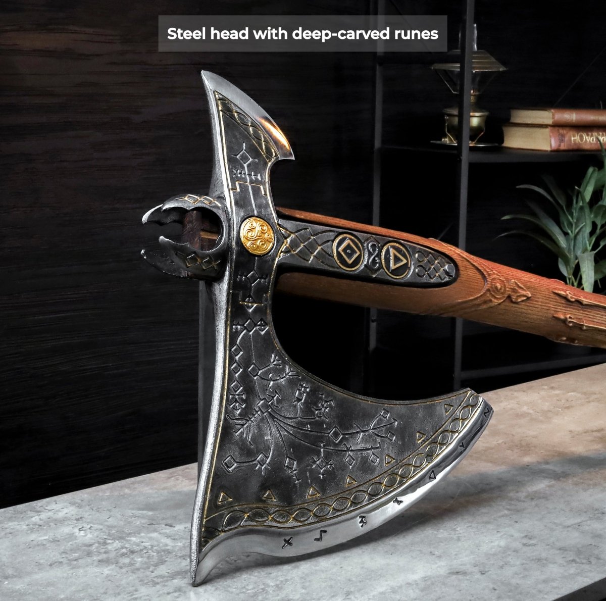 Handcrafted Leviathan axe with leather cover and glow in the dark runes
