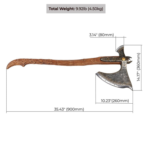 Handcrafted Leviathan axe with leather cover and glow in the dark runes