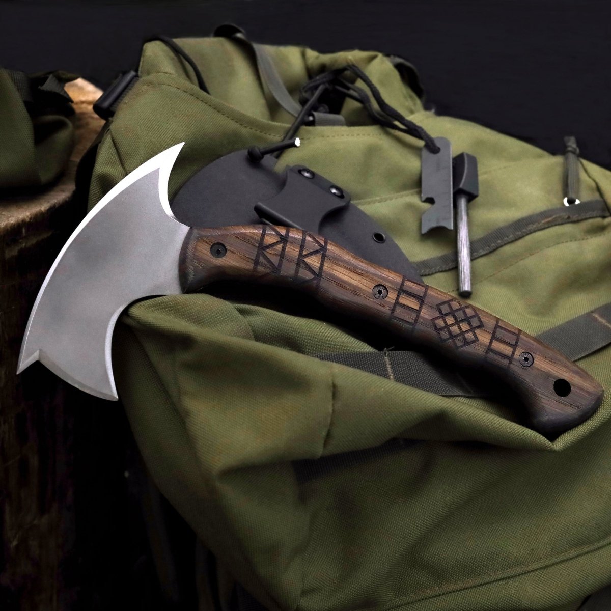 Handmade tomahawk "Dakuri" with tribal engraving