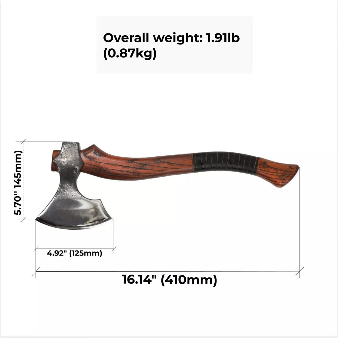 1095 Steel Blade Custom Handcrafted Tomahawk | Rosewood Handle with Leather Wrap & Sheath