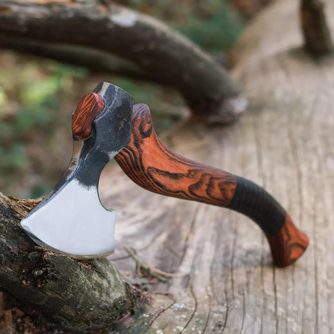 1095 Steel Blade Custom Handcrafted Tomahawk | Rosewood Handle with Leather Wrap & Sheath