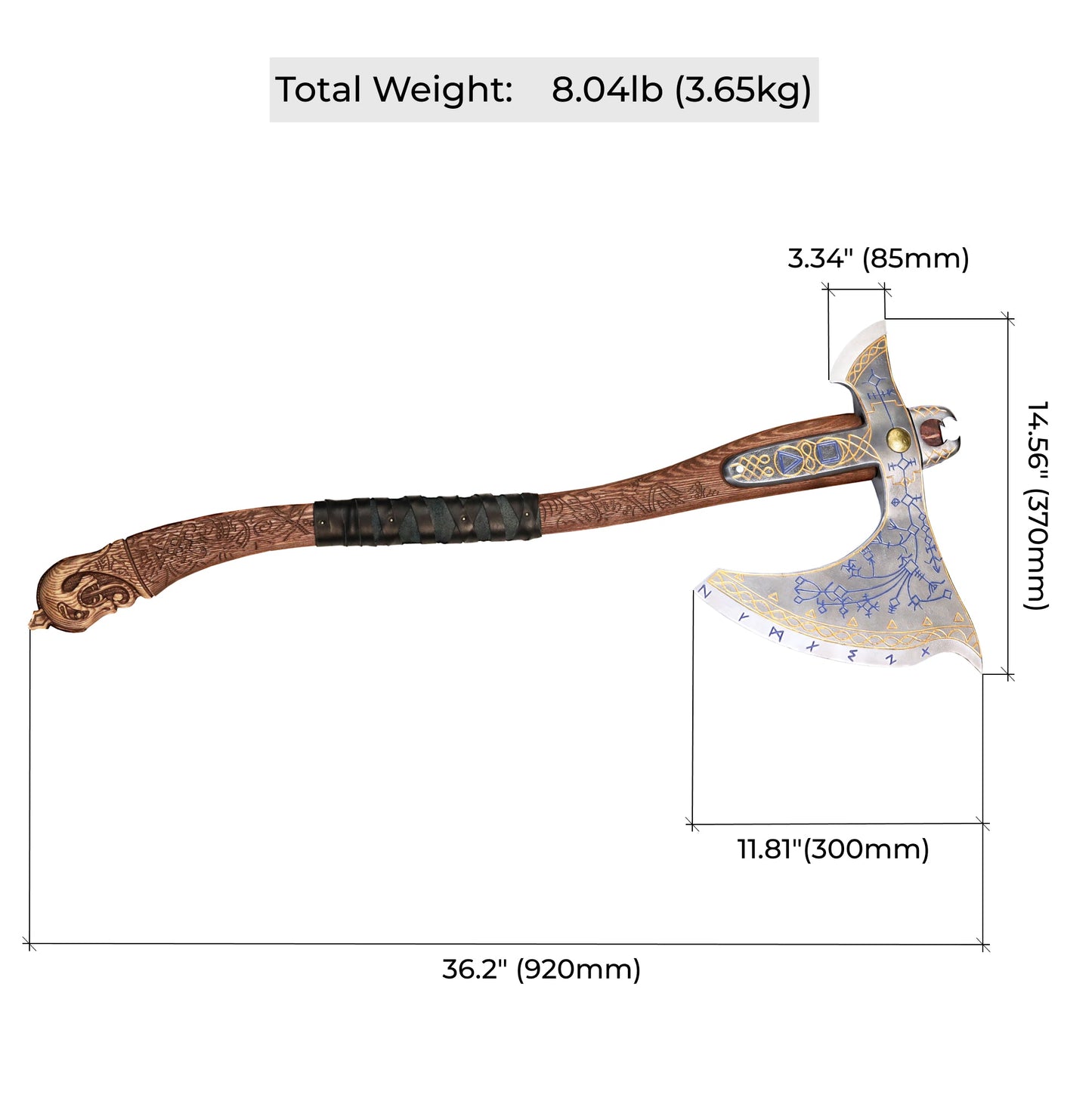 Hand-forged Leviathan axe with carved handle "Tyr"