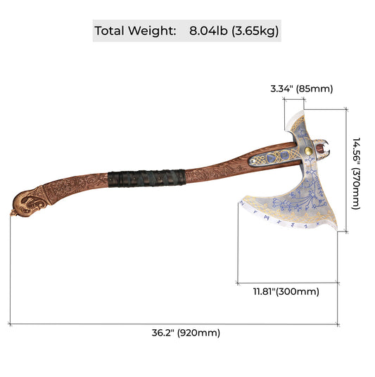 Hand-forged Leviathan axe with carved handle "Tyr"
