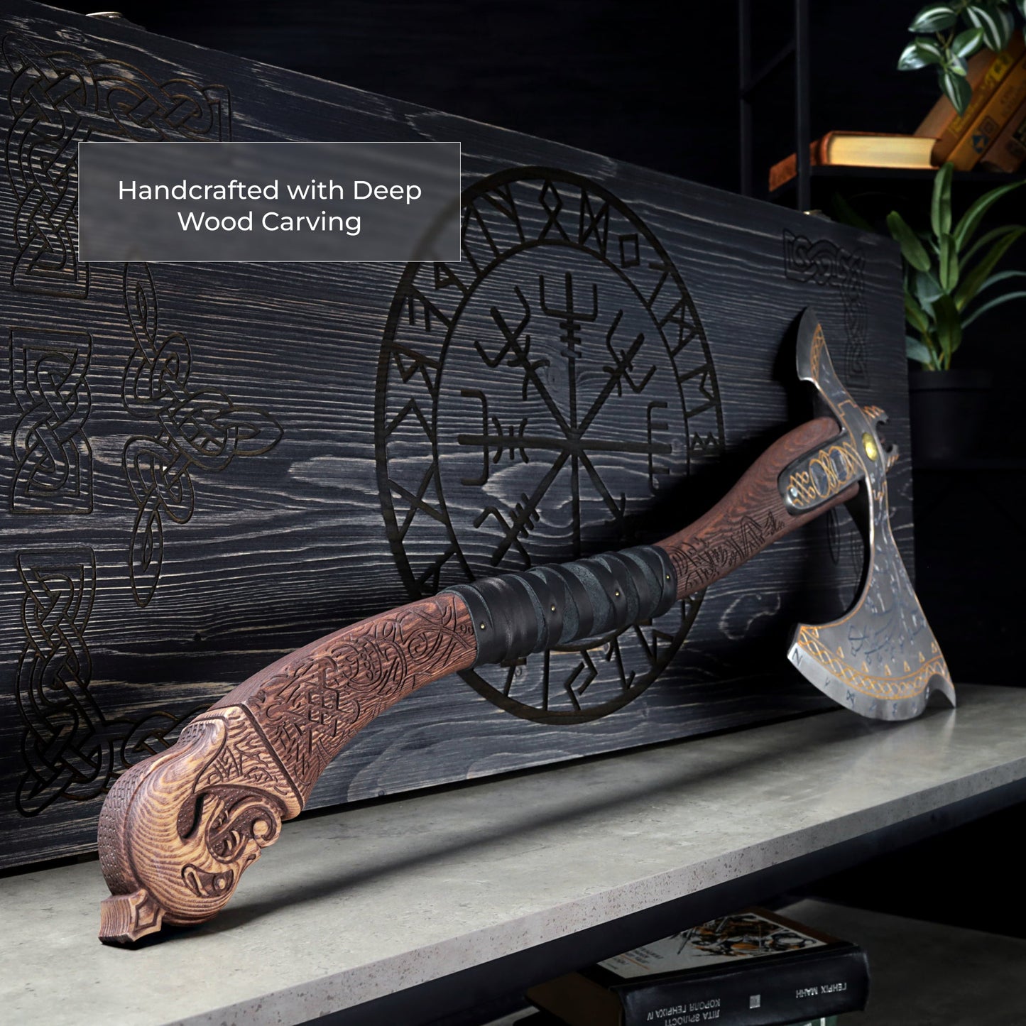 Hand-forged Leviathan axe with carved handle "Tyr"