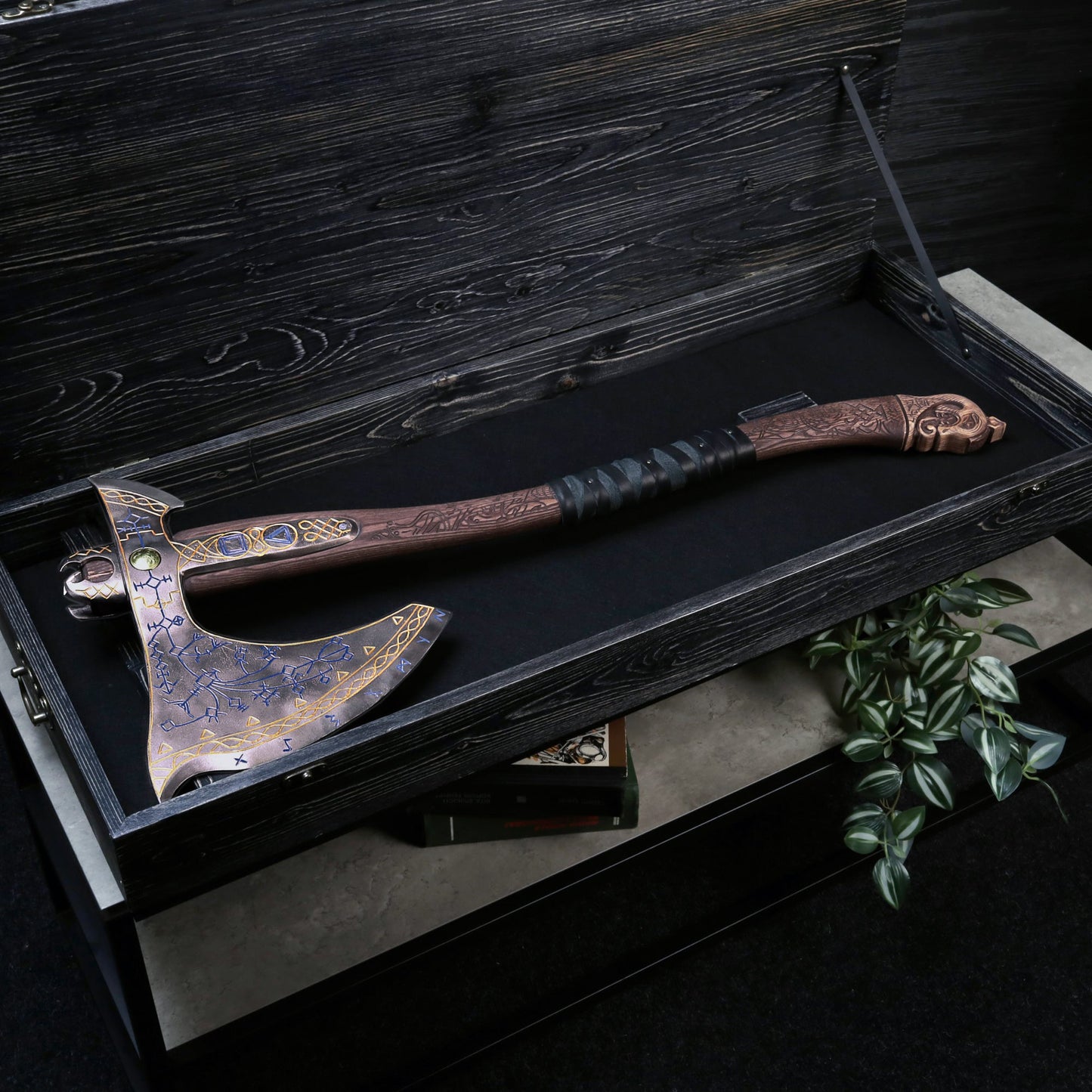 Hand-forged Leviathan axe with carved handle "Tyr"