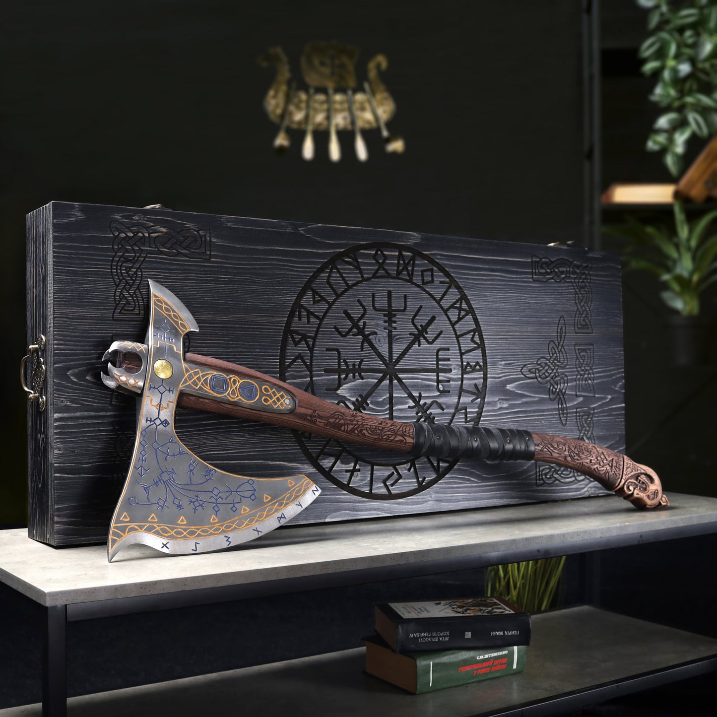 Hand-forged Leviathan axe with carved handle "Tyr"