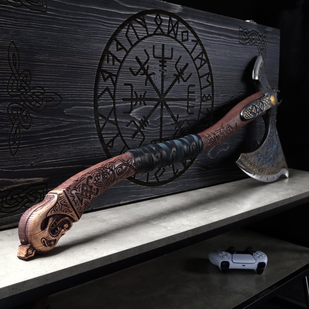 Leviathan Kratos axe with carved handle 35.8"