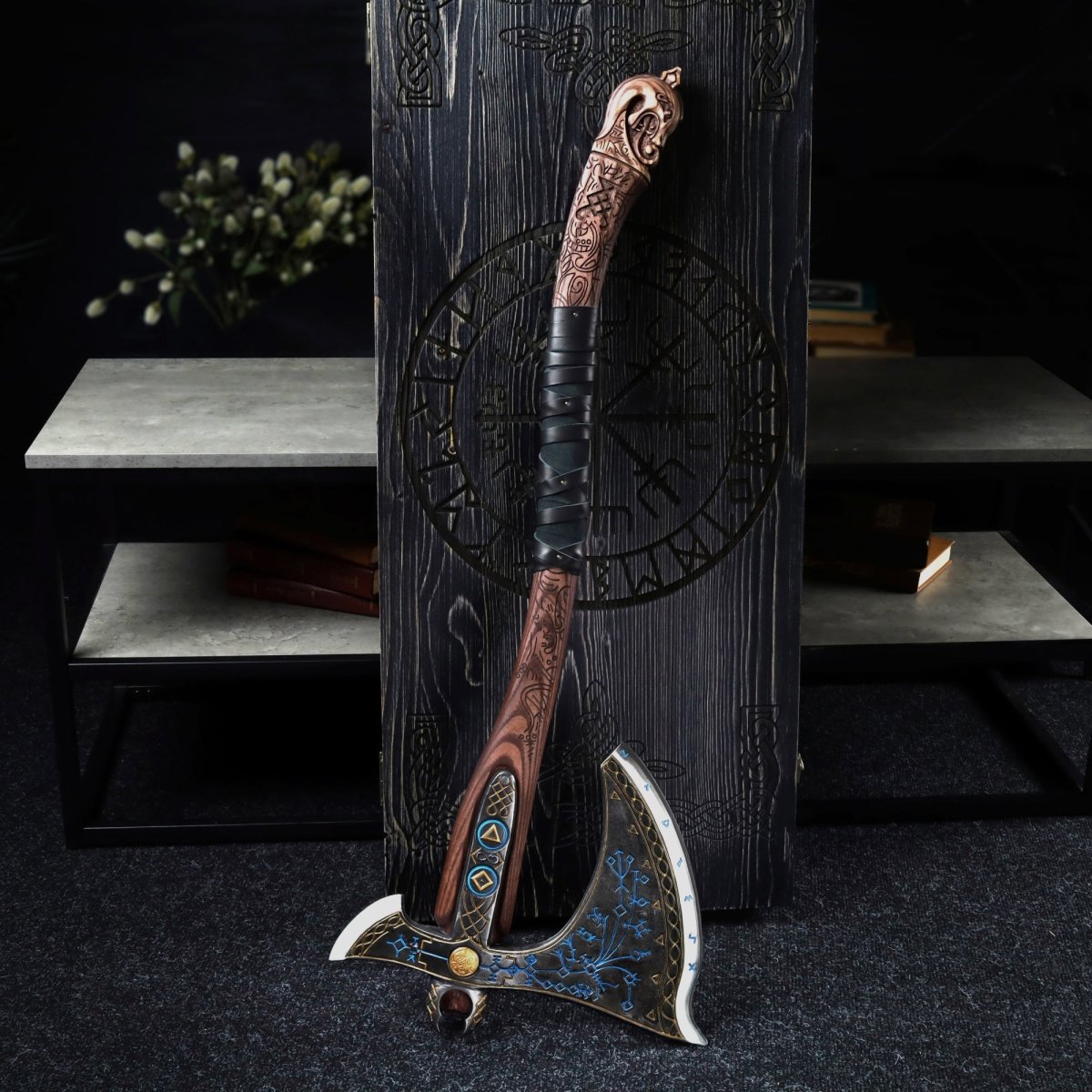 Leviathan Kratos axe with carved handle 35.8"