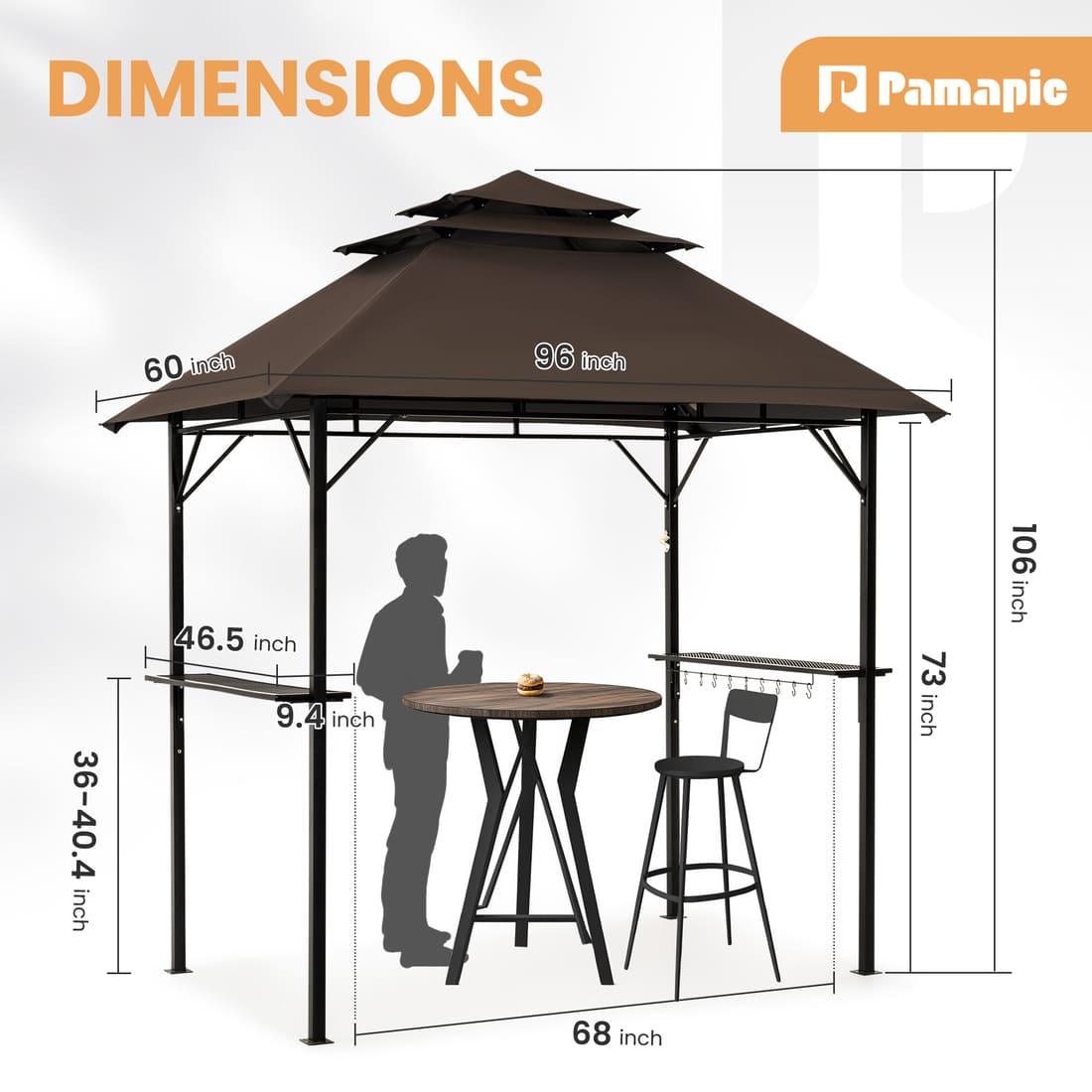 Pamapic Grill Gazebo 8x5 - Outdoor BBQ Canopy with Vented Top & Shelves