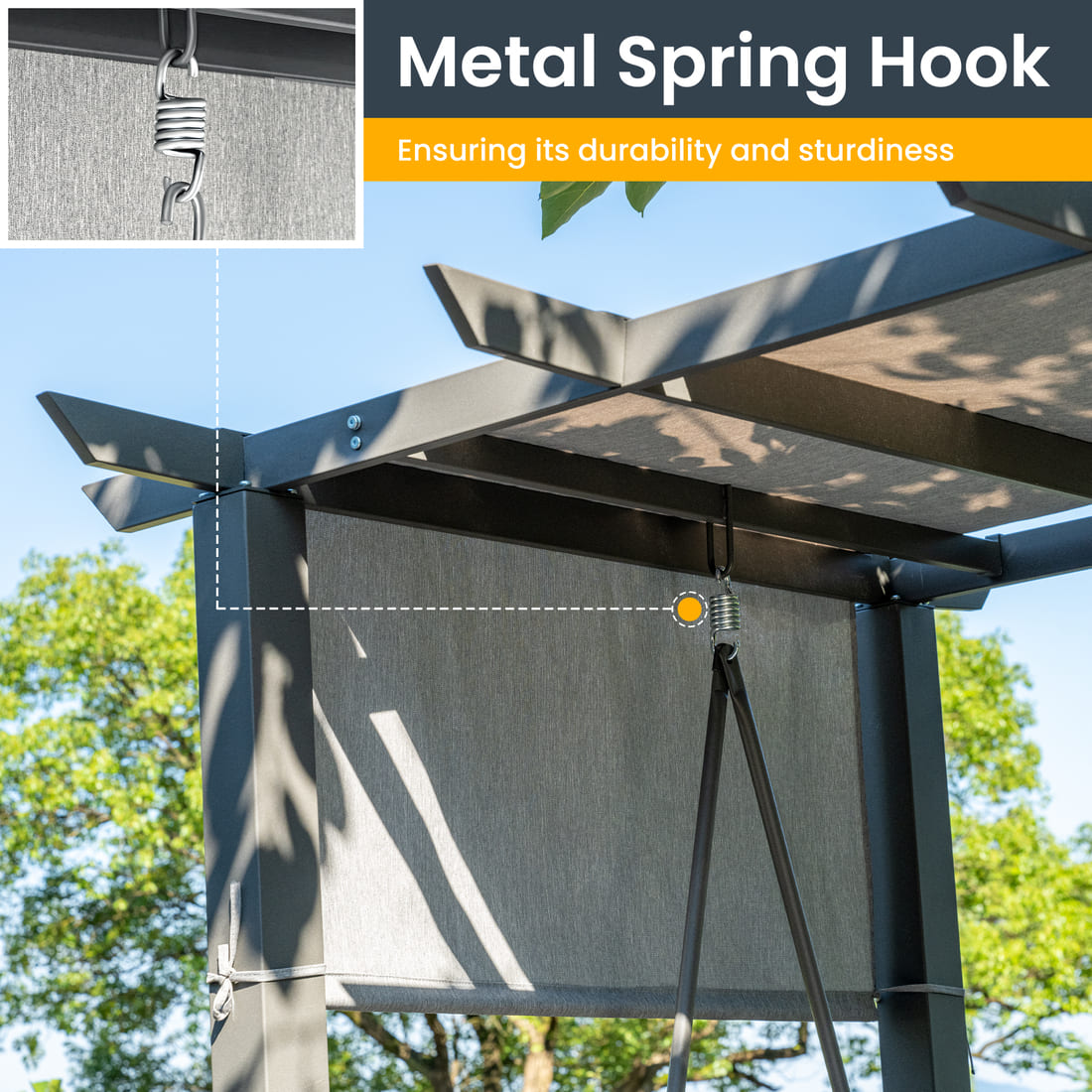 3-Seat Outdoor Pergola Swing Bed with UV Protection Canopy & Cushions - Gray Steel Frame