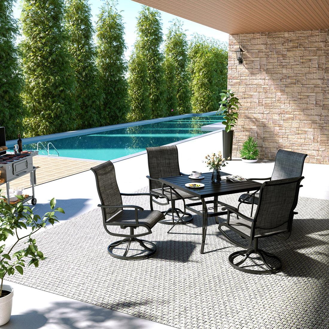 Pamapic 5-Piece Patio Dining Set with 4 Textilene Swivel Chairs