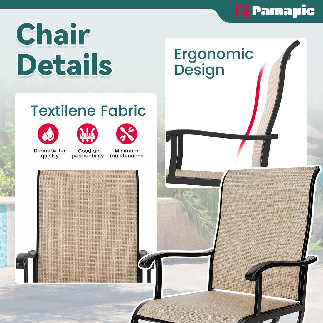 Pamapic 7-Piece Outdoor Dining Set - Textilene Table with 6 Swivel Chairs