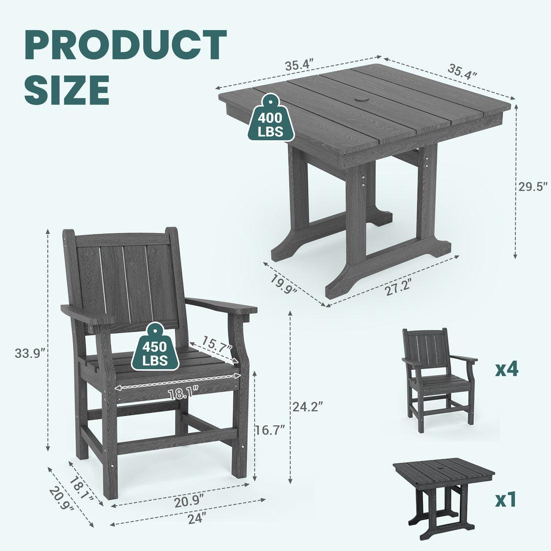 Pamapic 5-Piece HDPE Outdoor Dining Set - Weather-Resistant Patio Furniture