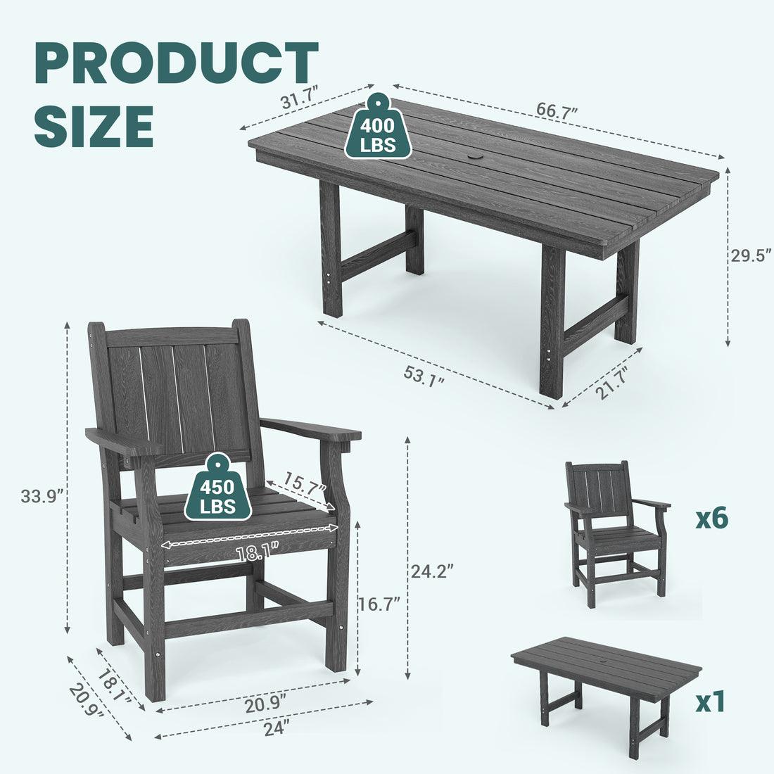 Pamapic 7-Piece HDPE Patio Dining Set