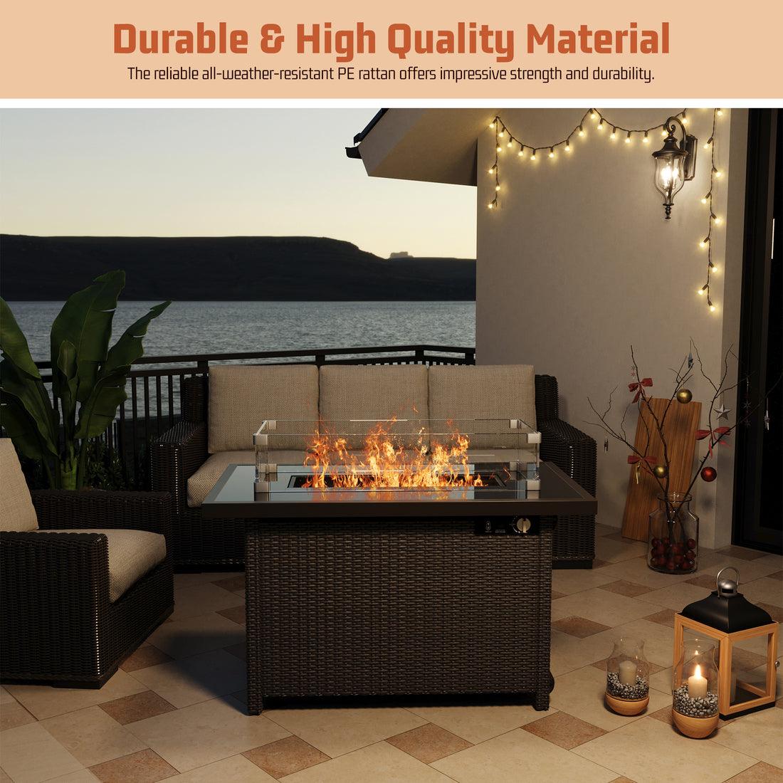 Pamapic Outdoor Sectional Couch Set with Fire Pit Table