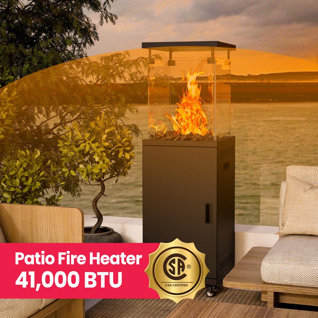 Pamapic 41000 BTU Patio Heater Propane with Cover & Lockable Wheels for Deck, Porch