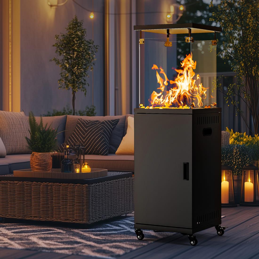 Pamapic 41000 BTU Patio Heater Propane with Cover & Lockable Wheels for Deck, Porch