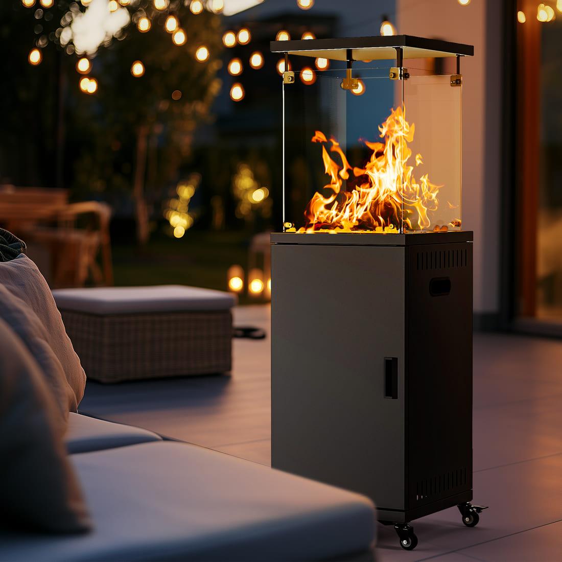 Pamapic 41000 BTU Patio Heater Propane with Cover & Lockable Wheels for Deck, Porch