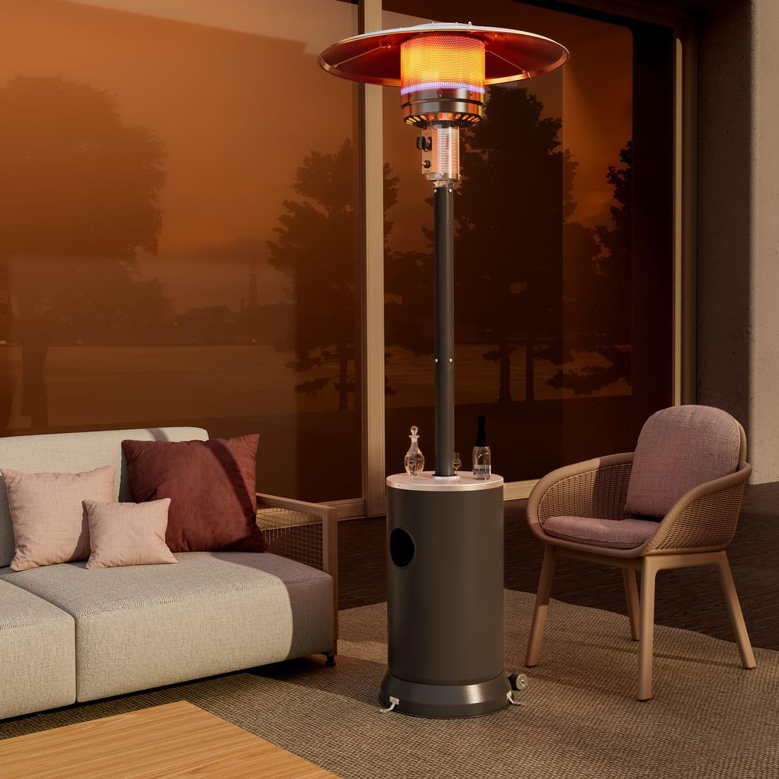 Pamapic Portable Patio Heater Propane - 48,000 BTU with Table Design & Wheels, Commercial & Residential