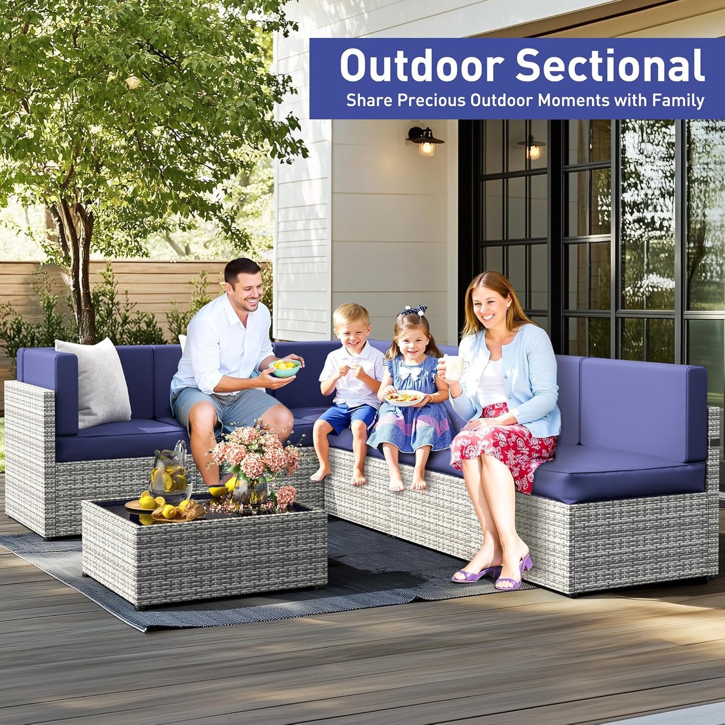 Pamapic Rattan Outdoor Sectional Couch Set (7 Pieces)