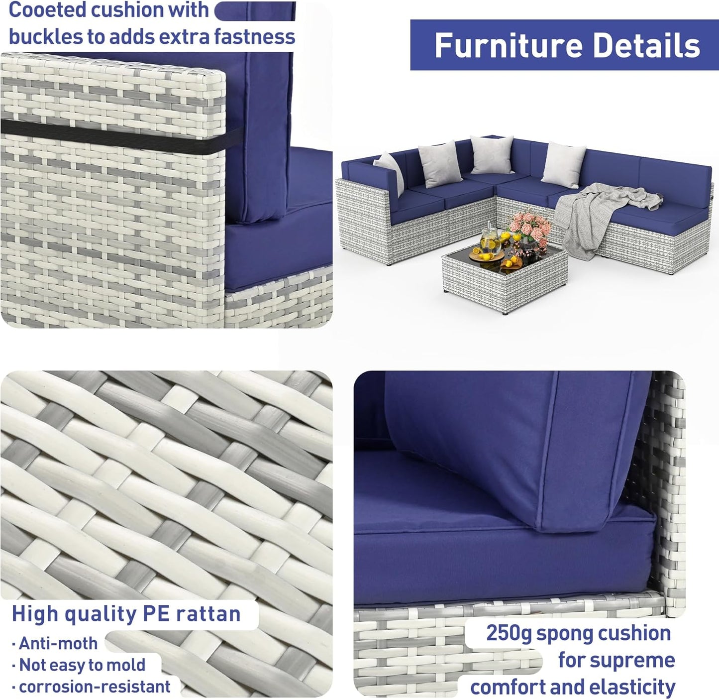 Pamapic Rattan Outdoor Sectional Couch Set (7 Pieces)