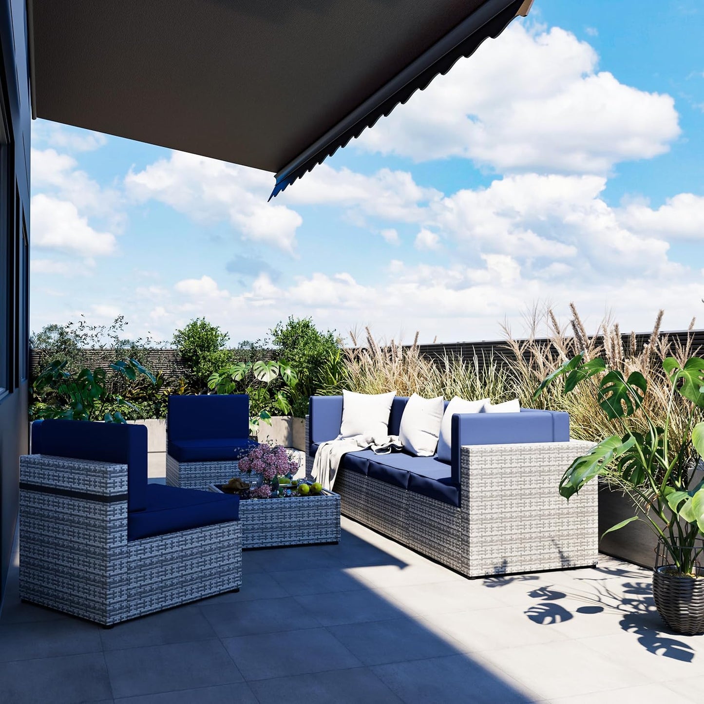 Pamapic Rattan Outdoor Sectional Couch Set (7 Pieces)