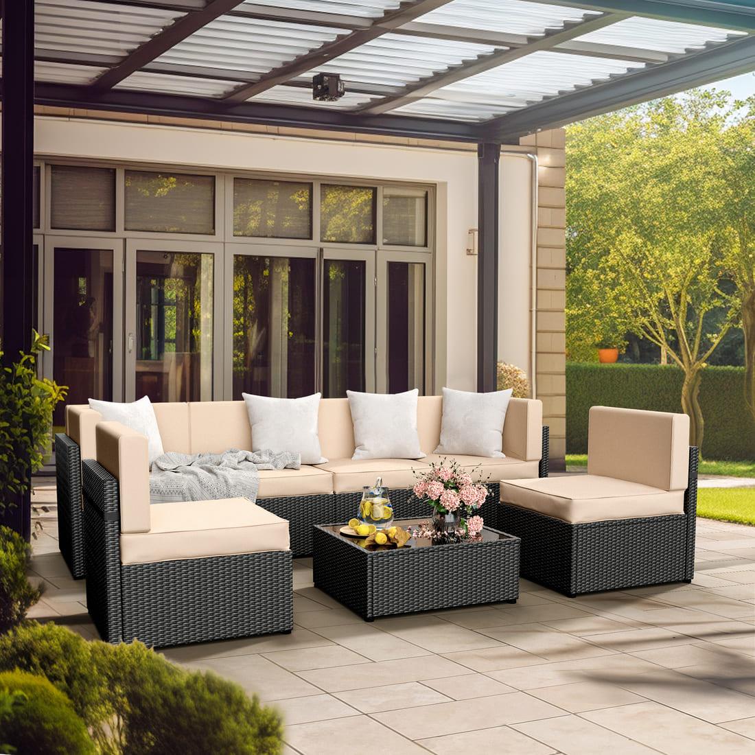 Pamapic Rattan Outdoor Sectional Couch Set (7 Pieces)