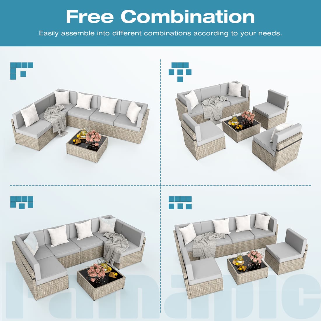 Pamapic Rattan Outdoor Sectional Couch Set (7 Pieces)