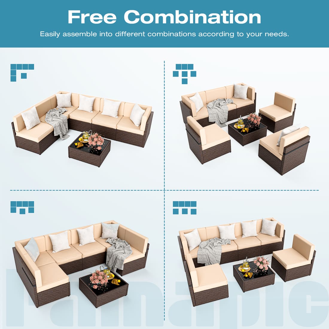 Pamapic Rattan Outdoor Sectional Couch Set (7 Pieces)