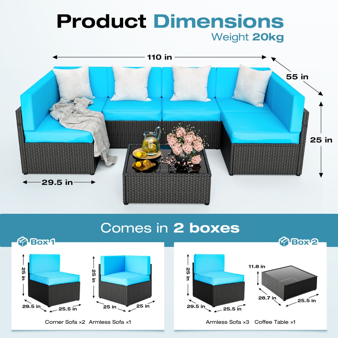 Pamapic Rattan Outdoor Sectional Couch Set (7 Pieces)