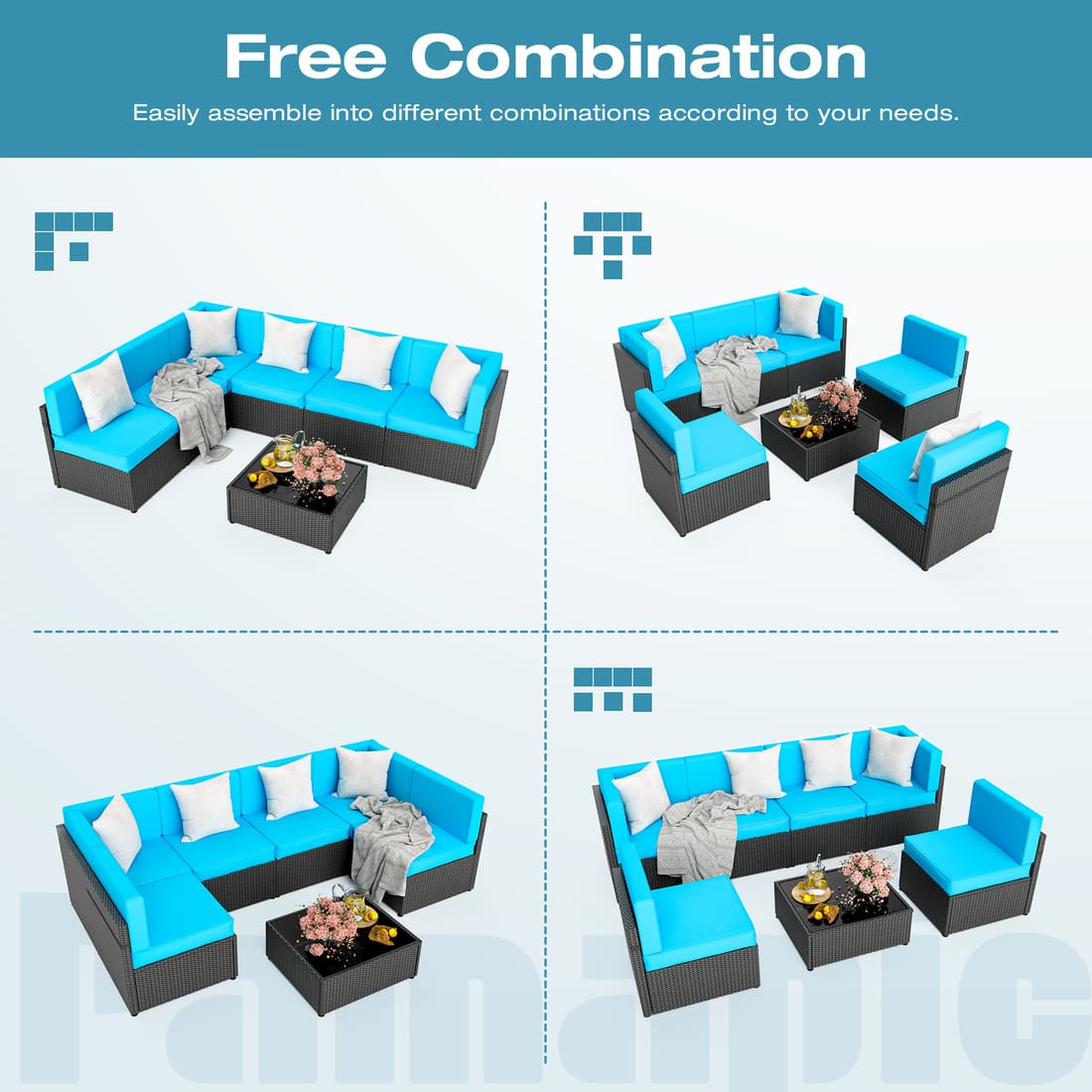 Pamapic Rattan Outdoor Sectional Couch Set (7 Pieces)