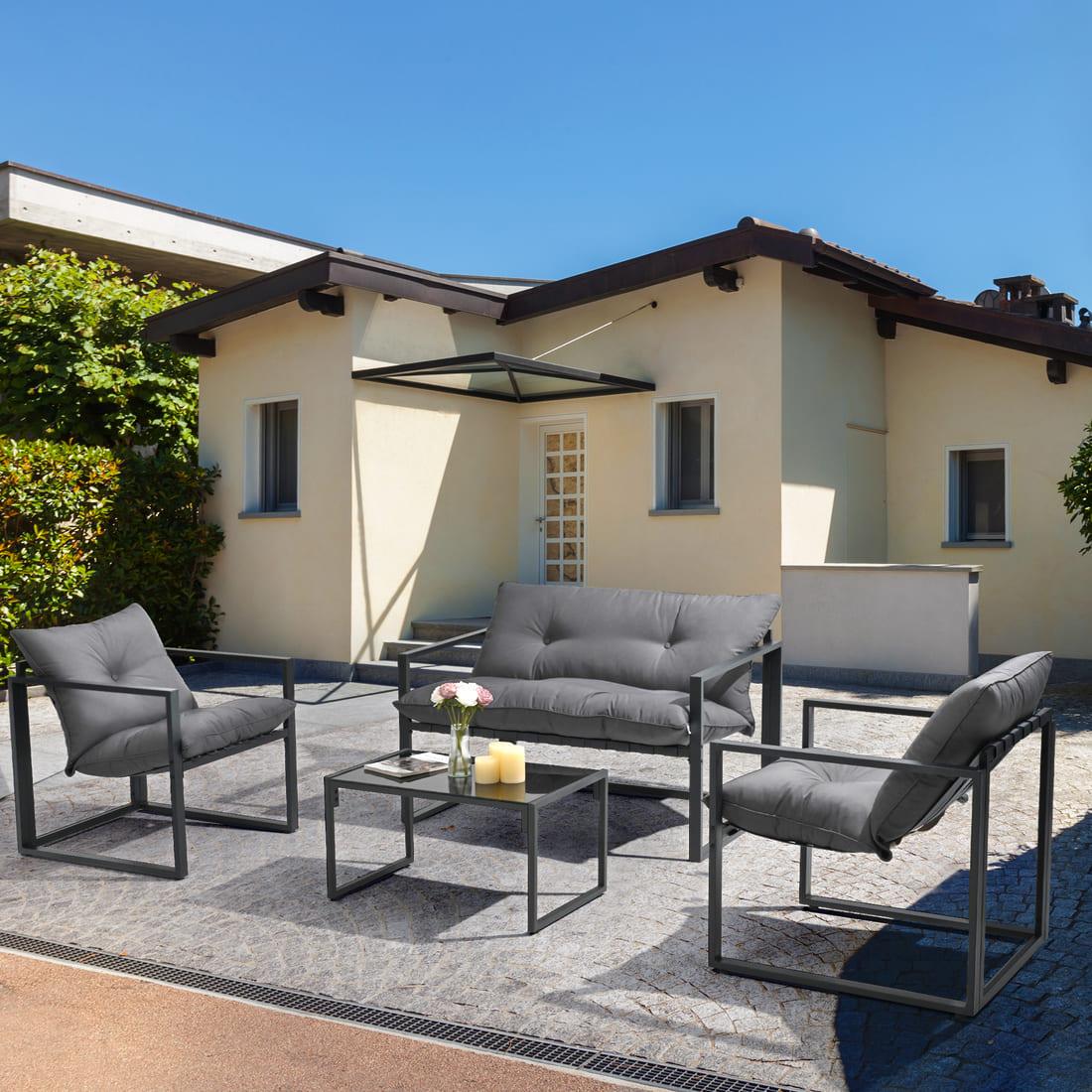 Pamapic 4 Pieces Metal Frame Patio Conversation Set with Cushion