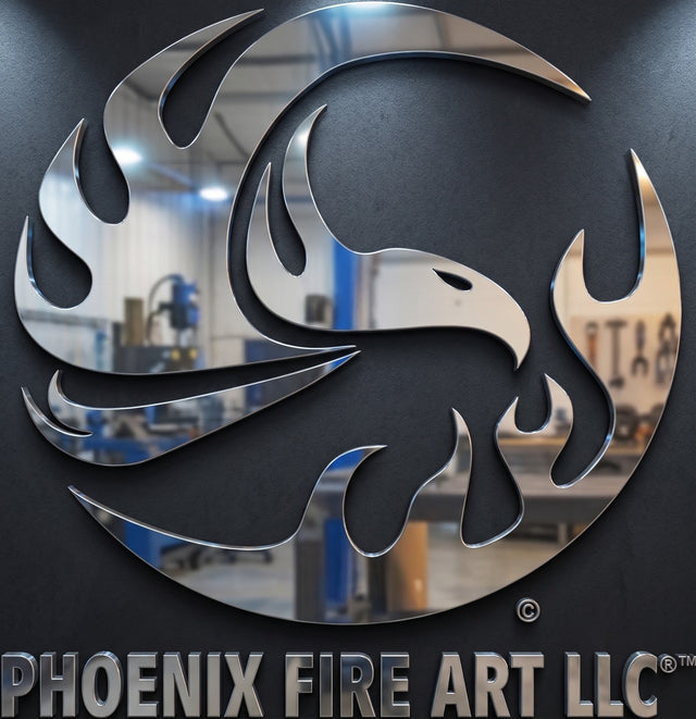 Polished Stainless Steel Wall Art Logo for Phoenix Fire Art LLC