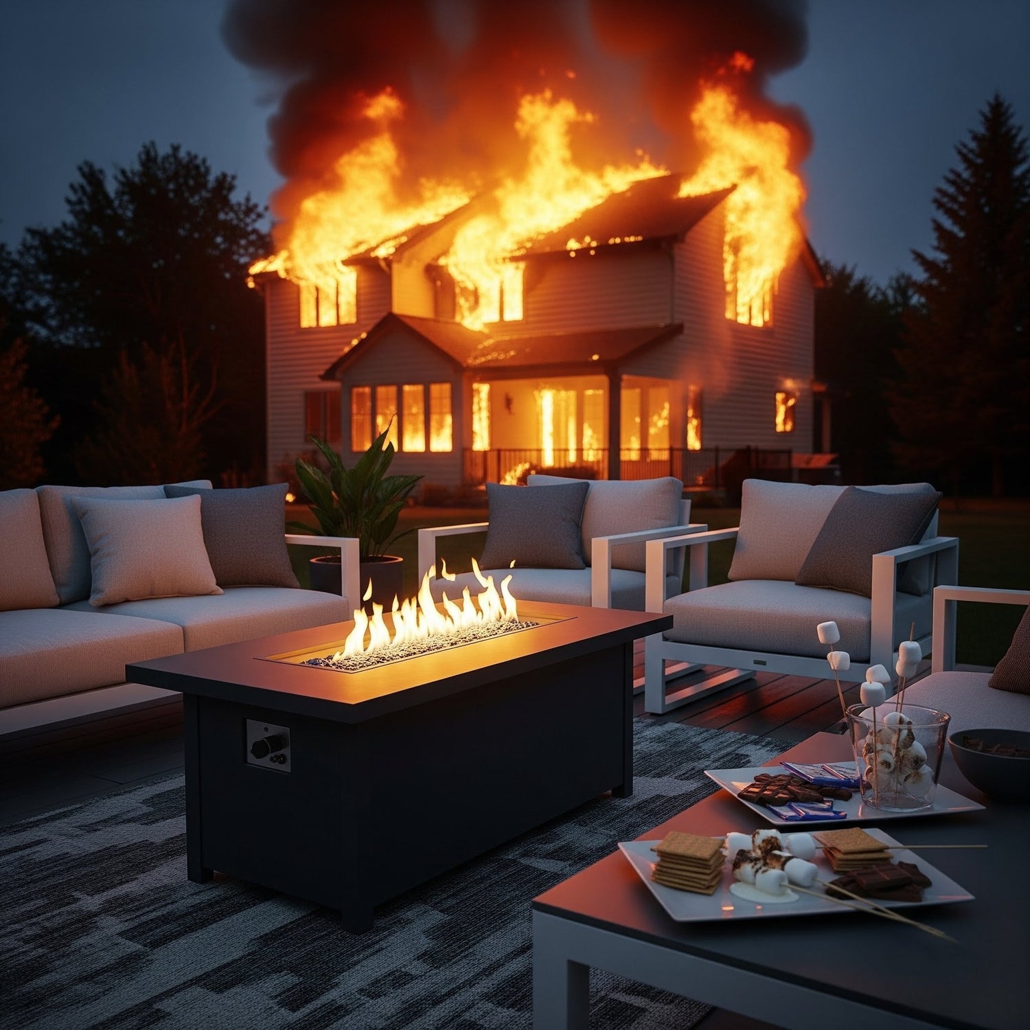 Outside Relaxing On A Fire Pit Patio Furniture Set While Enjoying S'Mores, Because Why Not?