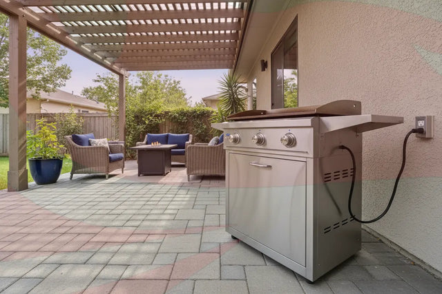 Electric Grills for Indoor & Outdoor Cooking -  freestanding electric griddle under a patio