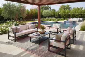 Patio Furniture Sets: Outdoor Seating That Slaps -  High end patio furniture set in an upscale backyard under a pergola