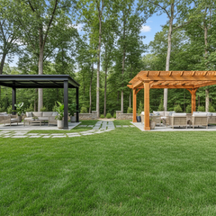 Gazebos & Pergolas: Shade with Serious Style - metal gazebo and pergola in a large open grassy area