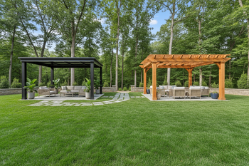 Gazebos & Pergolas: Shade with Serious Style - metal gazebo and pergola in a large open grassy area