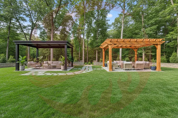 Gazebos & Pergolas: Shade with Serious Style - metal gazebo and pergola in a large open grassy area