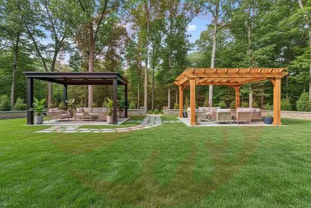Gazebos & Pergolas: Shade with Serious Style - metal gazebo and pergola in a large open grassy area