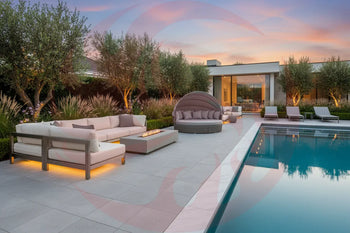 Patio Furniture: Outdoor Living Done Right - patio furniture sectional and daybed in an upscale backyard with pool