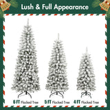 3 Pcs Flocked Artificial Christmas Tree Set With Lights, 4ft 5ft 6ft Christmas Snow Tree Set, Christmas Decor