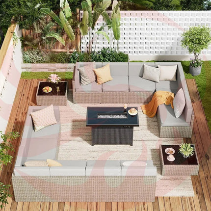 Pamapic Outdoor Sectional Couch Set with Fire Pit Table - Phoenix Fire Art Store